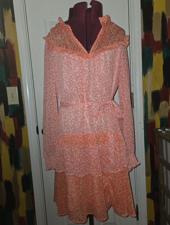 Draper James Dresses & Skirts - Draper James Brandi Tie Waist Pink Sheer Tiered Tie Waist Midi Dress Small